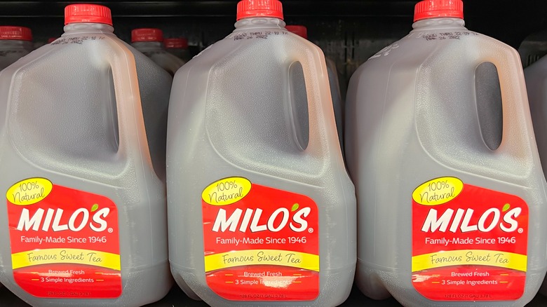 jugs of Milo's on shelf