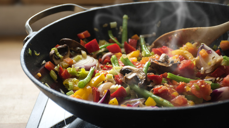 Stir fry cooking in wok