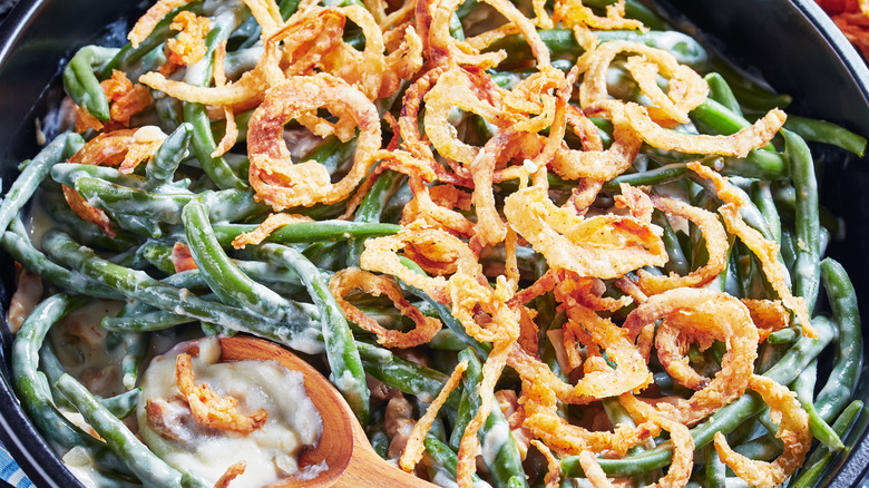 Green bean casserole with onions