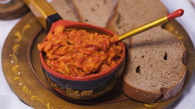 Bowl of ajvar and bread