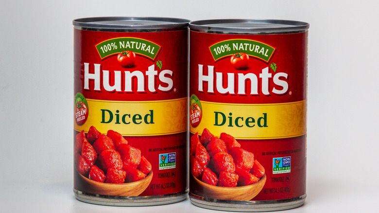 Cans of Hunts diced tomatoes
