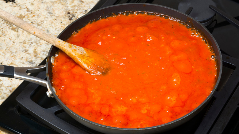 Marinara sauce in pan