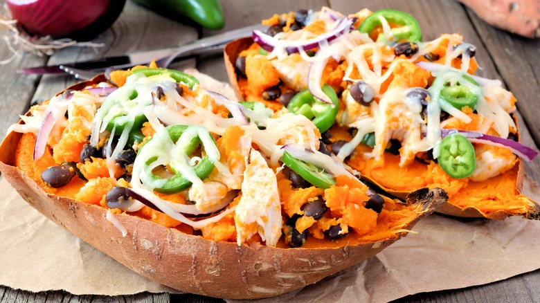 Baked sweet potatoes with toppings 