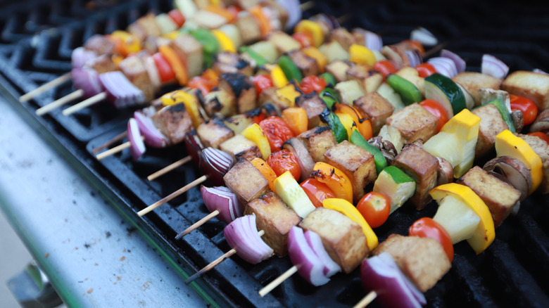 tofu and veggie kabobs on the grill