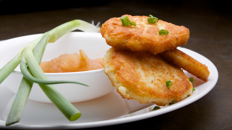 Applesauce green onions and potato pancakes