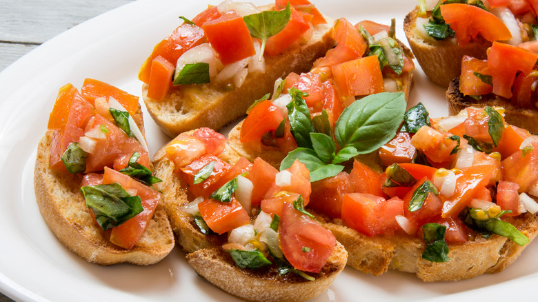 Bruschetta topping up close on toast