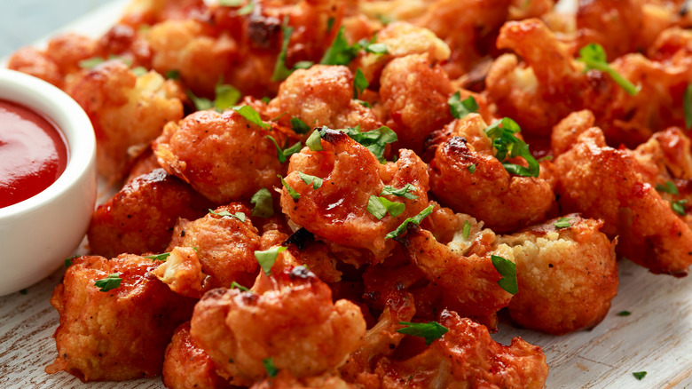 Buffalo cauliflower wings close up