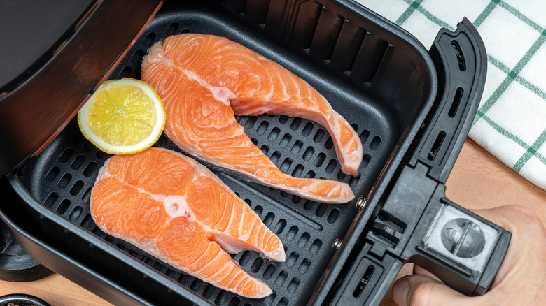 Two salmon steaks in air fryer