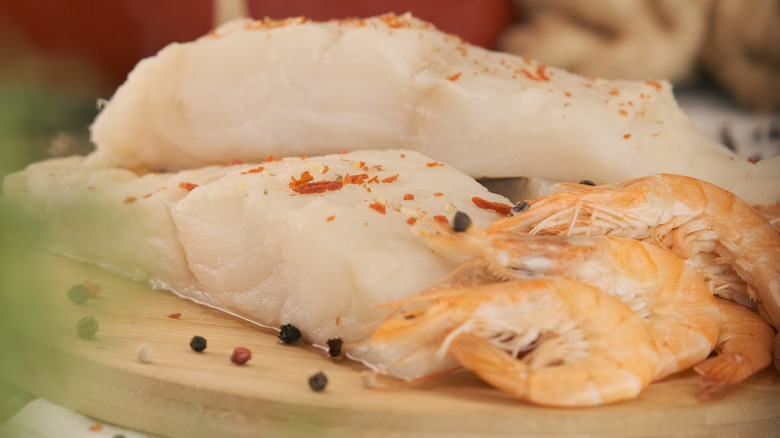 spiced whitefish with three shrimp