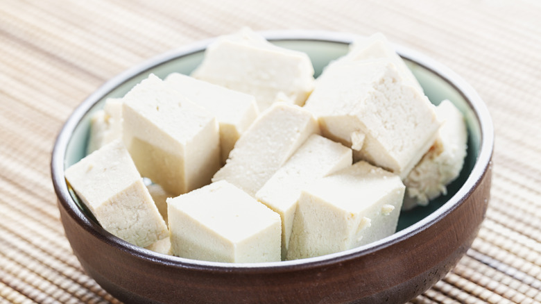 bowl of firm tofu cubes