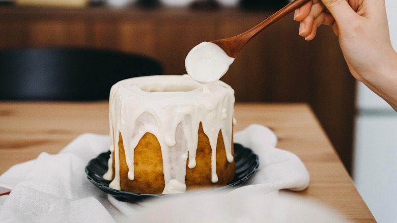 Vanilla cake on table