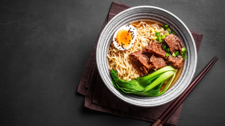 miso ramen with bok choy and halved egg