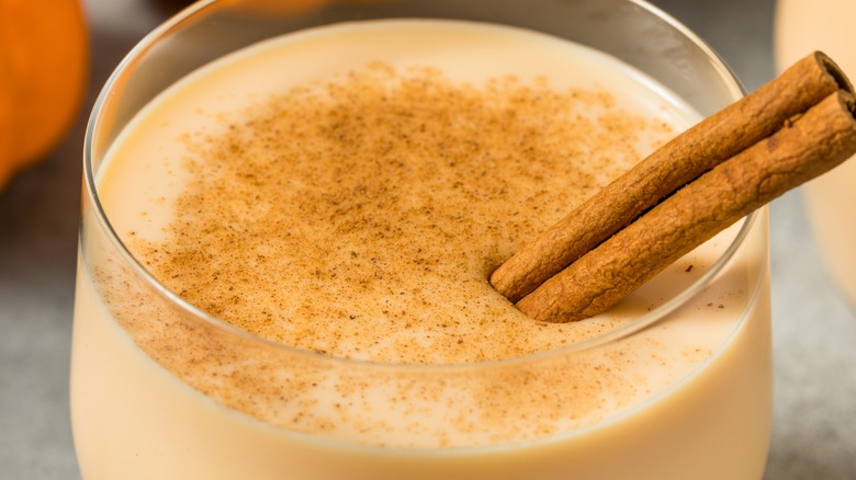 Close-up of eggnog with fresh grated nutmeg