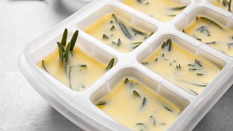 Frozen herb butter ice cubes