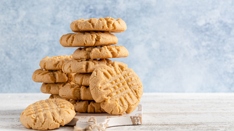 peanut butter cookies stacked