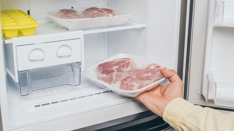 frozen meat in freezer