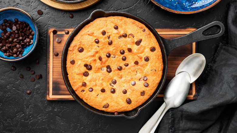 giant skillet cookie with spoons