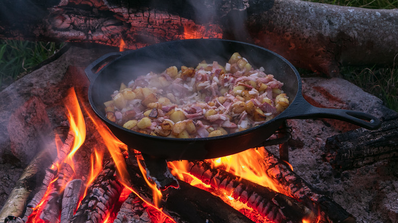 cooking over a campfire 