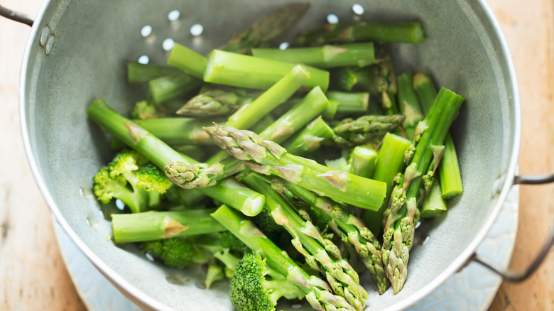 Steamed vegetables in colander