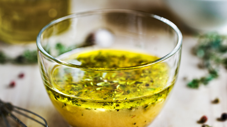 small bowl of oil with herbs