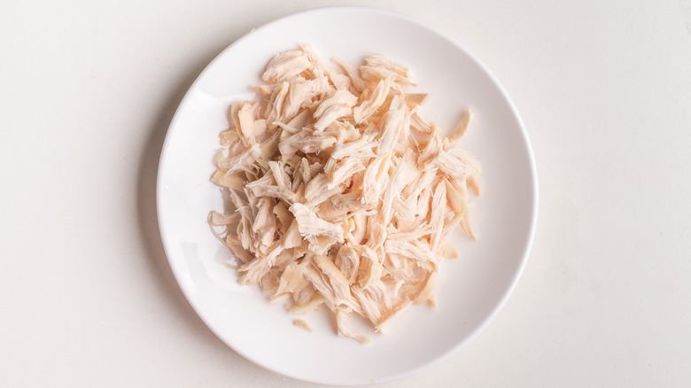 shredded chicken on white plate