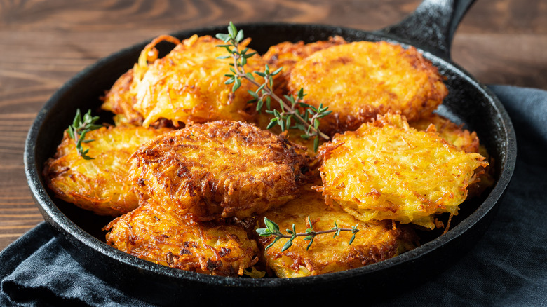 Latkes in cast iron skillet