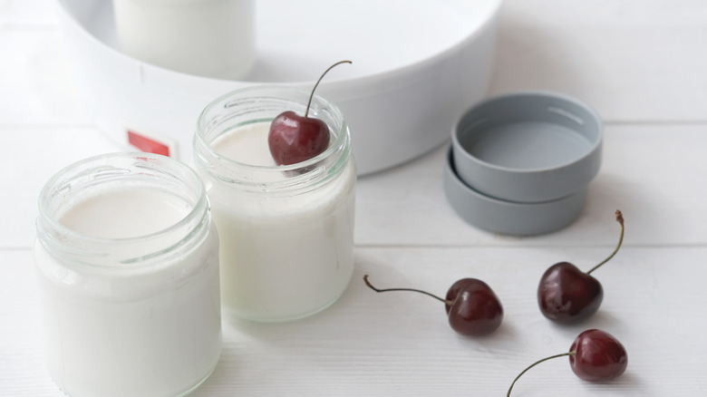 Yogurt in glass jars 