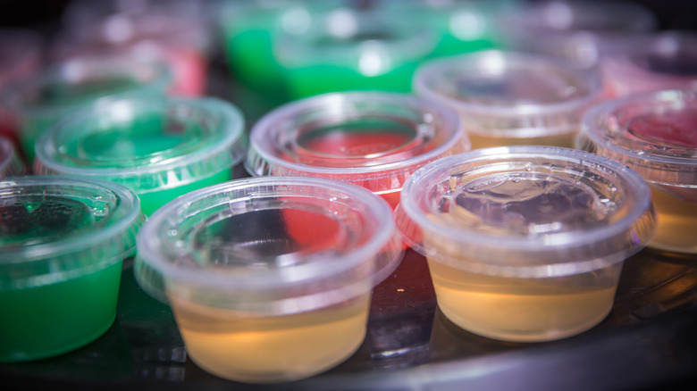 Red, yellow, and green Jell-O shots