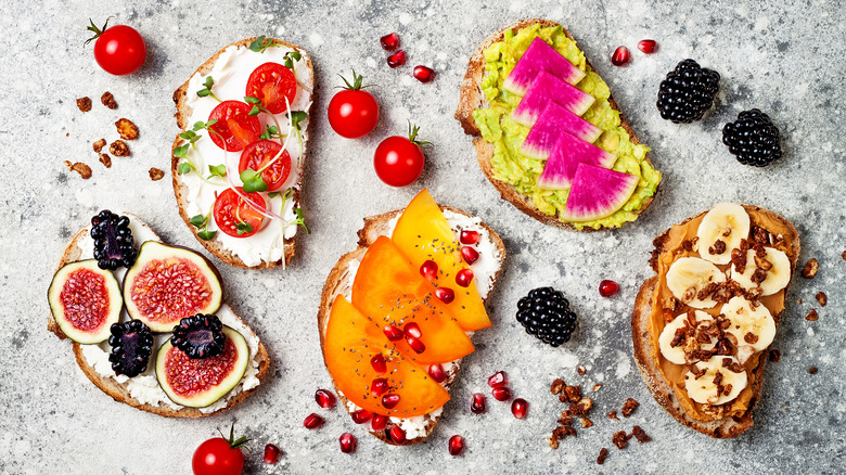 Open-faced sweet and savory sandwiches