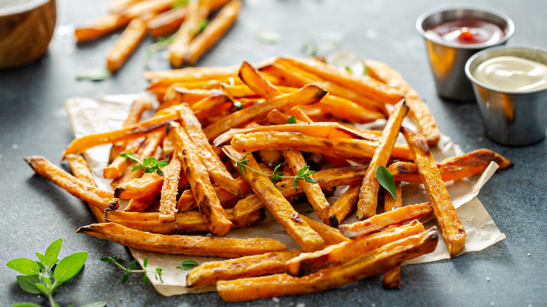 Sweet potato fries on wrapper