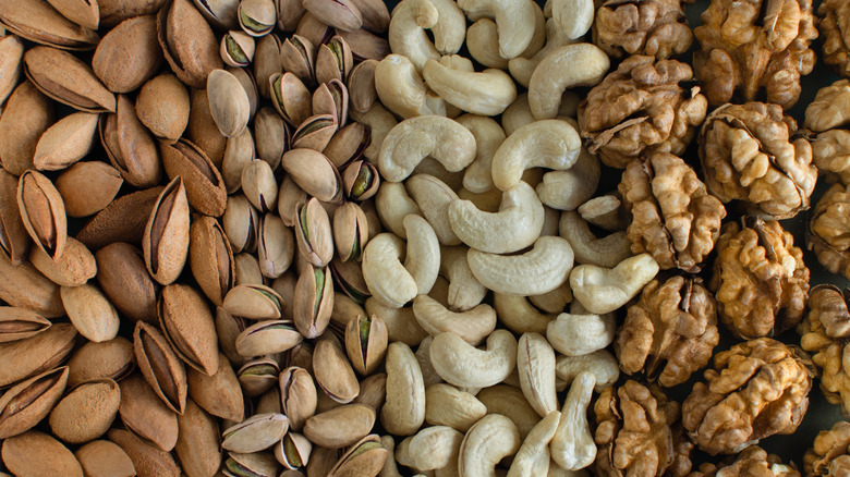 Variety of walnut pistachio cashew nuts