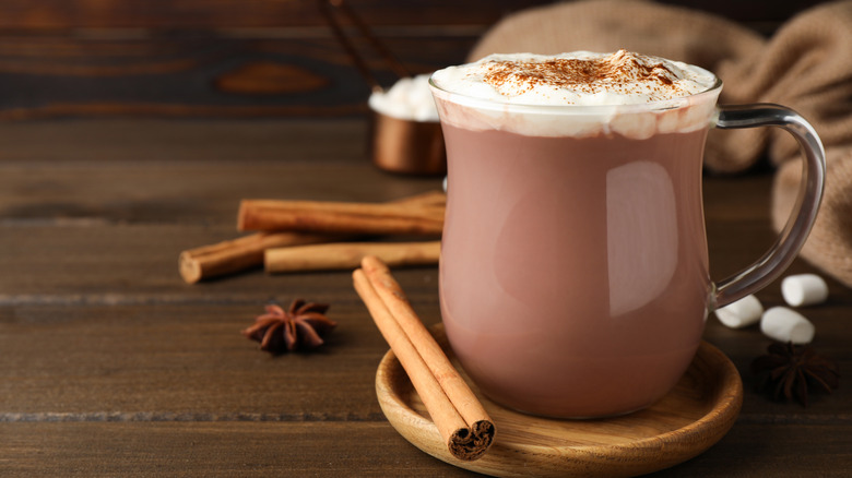 hot chocolate with cinnamon sticks