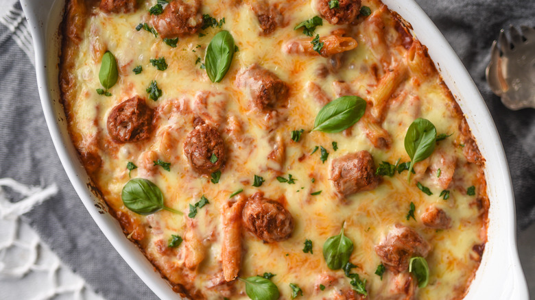 Baked pasta in baking dish