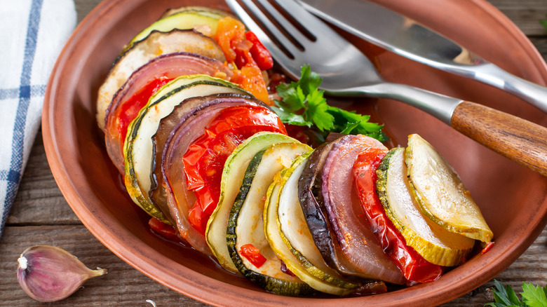 Ratatouille on brown plate