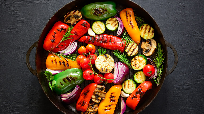 Roasting vegetables in pan