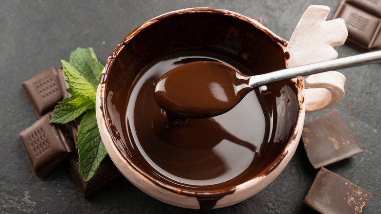 molten chocolate in bowl with spoon