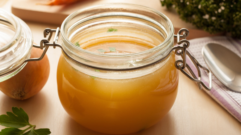 glass jar of chicken broth