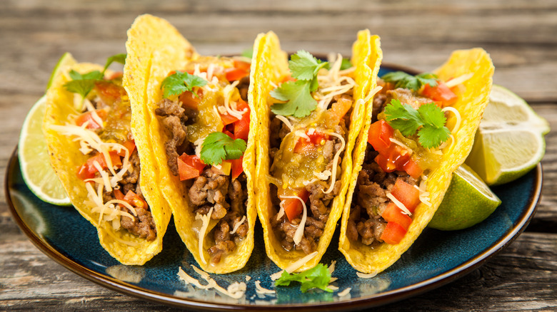 plate of hard-shell ground beef tacos