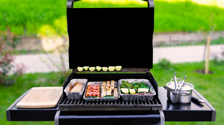 Outdoor grill with food
