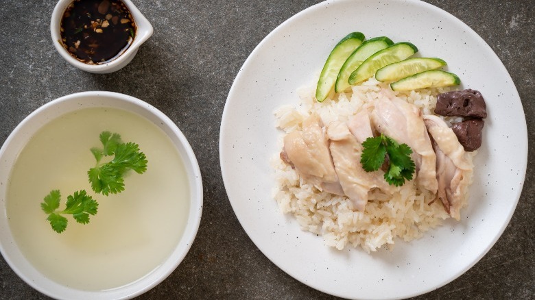 Hainanese-style steamed chicken and rice 