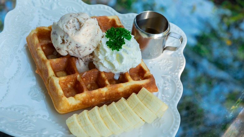 Banana bread waffle on plate