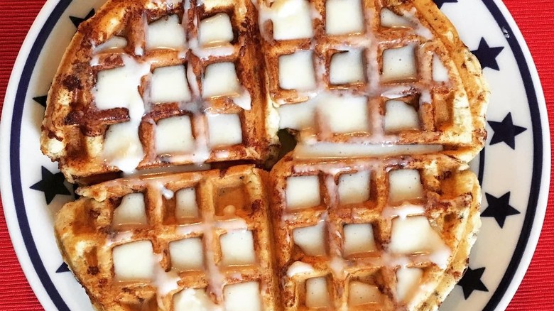 Plate of waffle cinnamon rolls