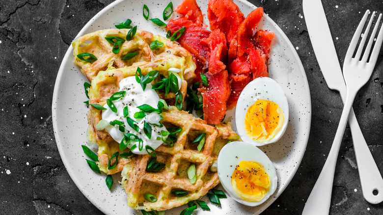 Waffle hash brown breakfast