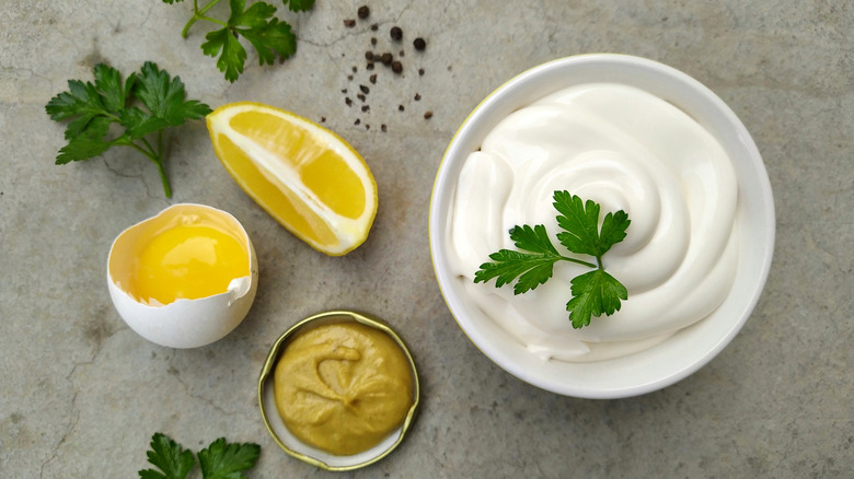 Homemade mayonnaise with mustard and lemon