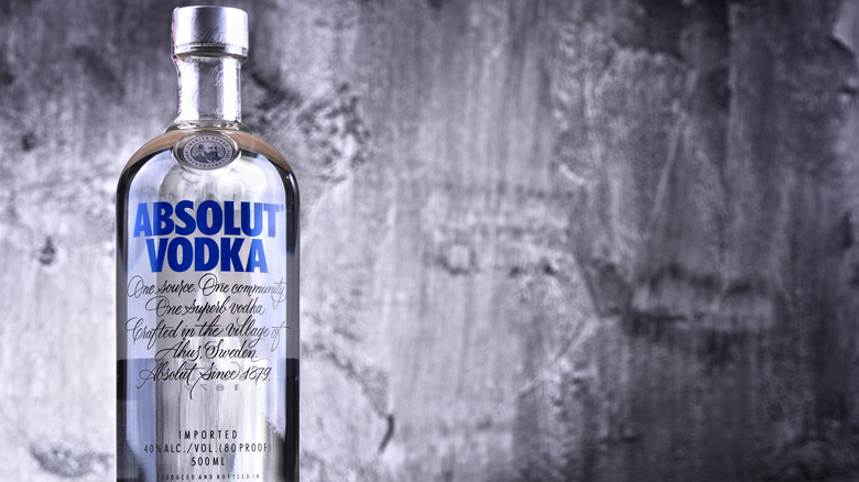 Absolut bottle on gray background