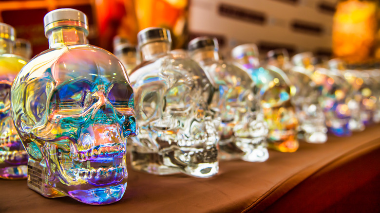 row of Crystal Head bottles