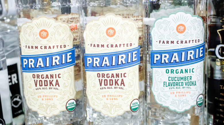 three bottles of Prairie vodka 