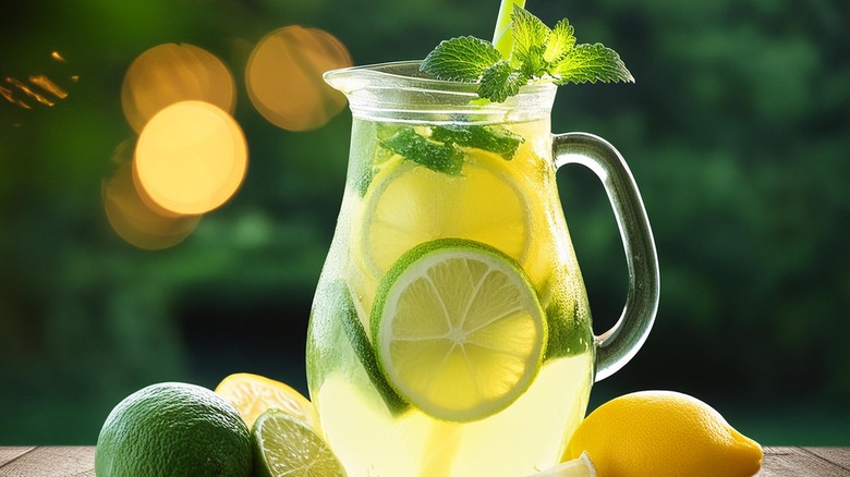 Lemons, limes, and mint in drink