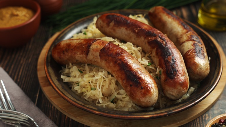 Roasted bratwurst with sauerkraut