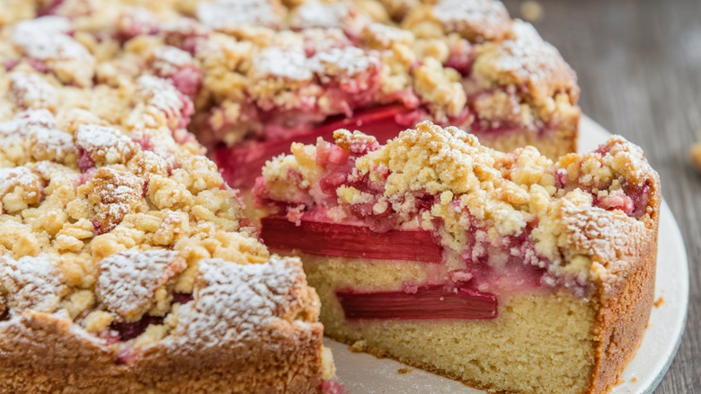 Sliced rhubarb crumb cake